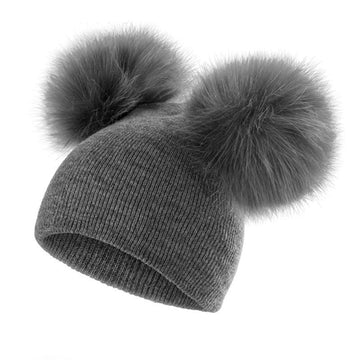 Kids / babies double pom pom fluffy beanie